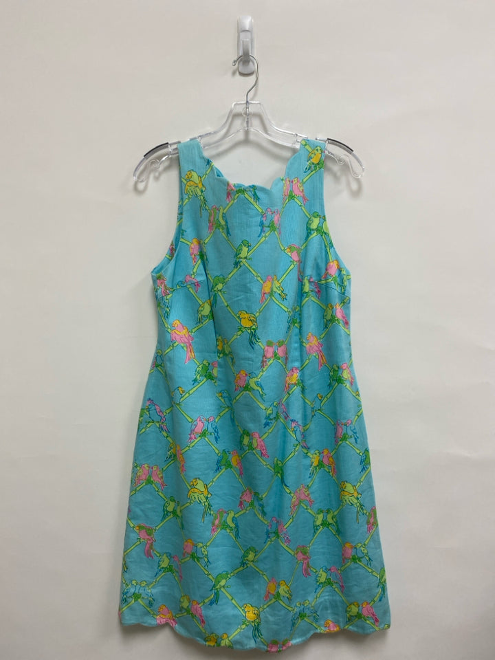 LILLY PULITZER Size 14 Light Blue Green Birds Sleeveless Ladies Dress