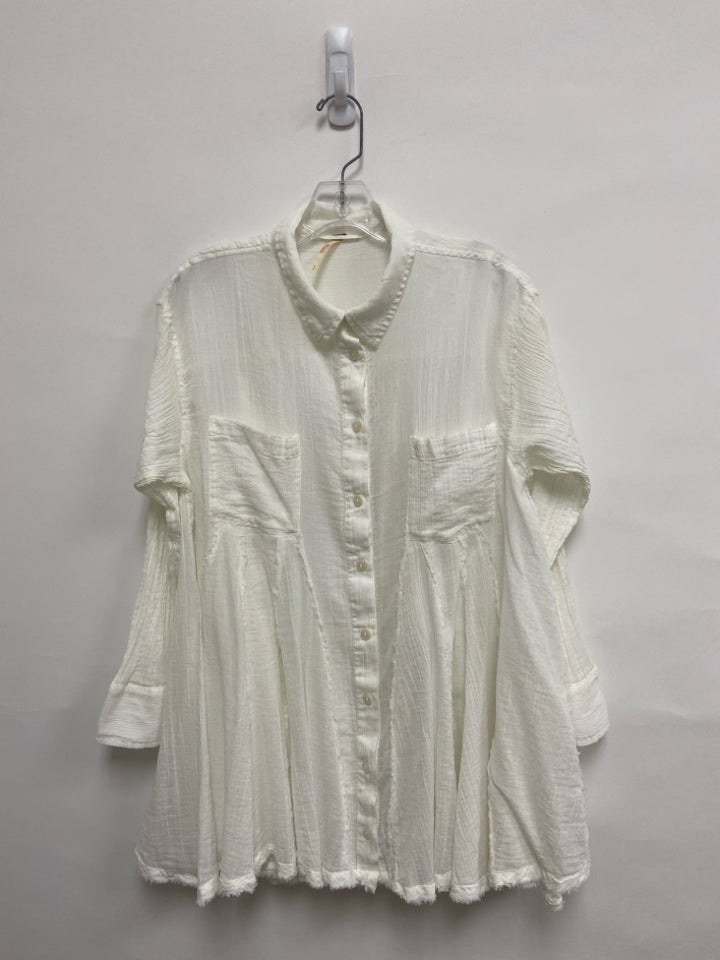 Free People Size S White Crinkle Button Up Ladies Top