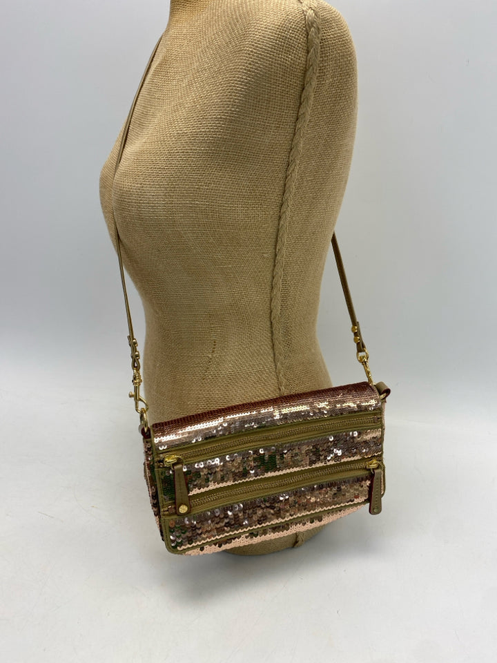 MZ Wallace Tan Rose Gold Sequined Crossbody