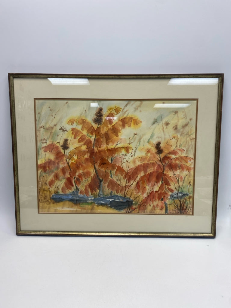 Coral Blue/Gold Watercolors Framed Art