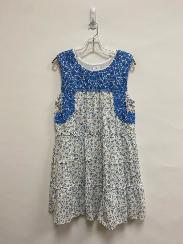 j.marie Size L Blue White/Multi Floral Sleeveless Embroidered Ladies Dress
