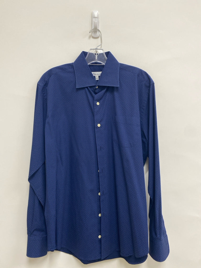 Peter Millar Size L Navy Blue/Gray Print Button Down Men&