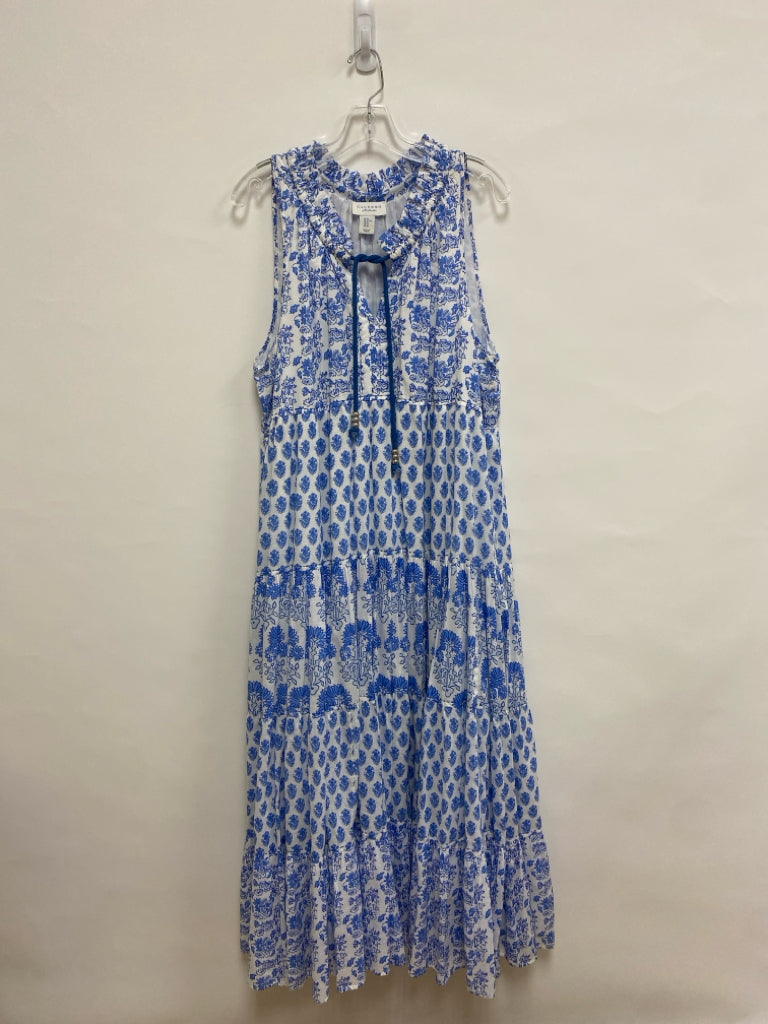 Size XL White Blue Assorted Print Sleeveless Cotton Ladies Dress