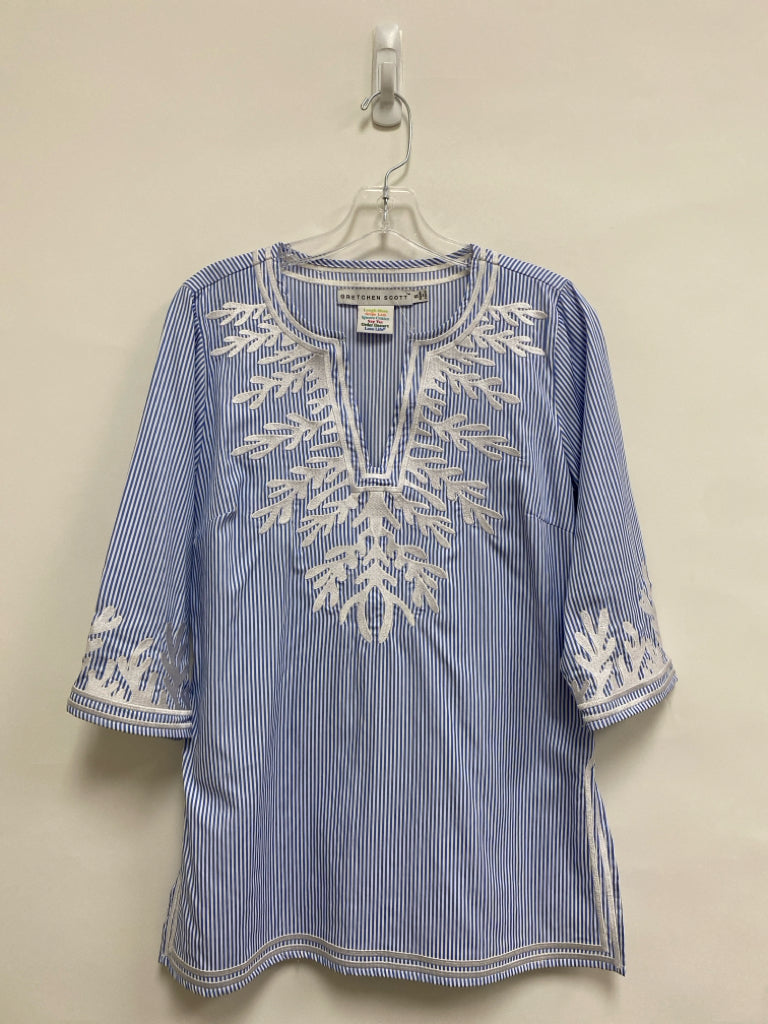 Gretchen Scott Size S Blue White Embroidered Ladies Top