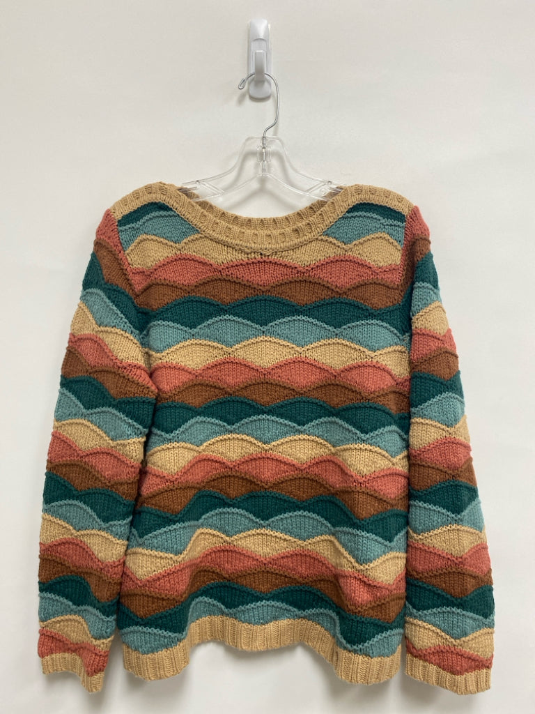 Chadwicks Size M Teal Blue Brown/Coral Scalloped Ladies Sweater