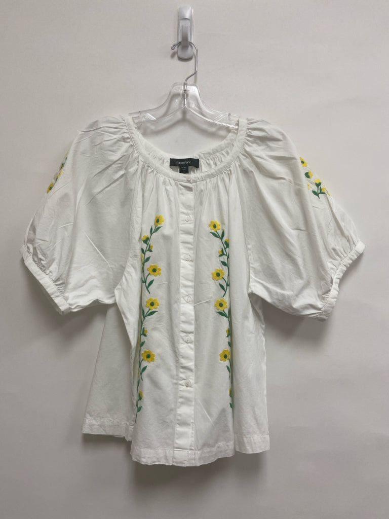 Karen Kane Size L White Yellow/Green Embroidered Puff Sleeve Ladies Top