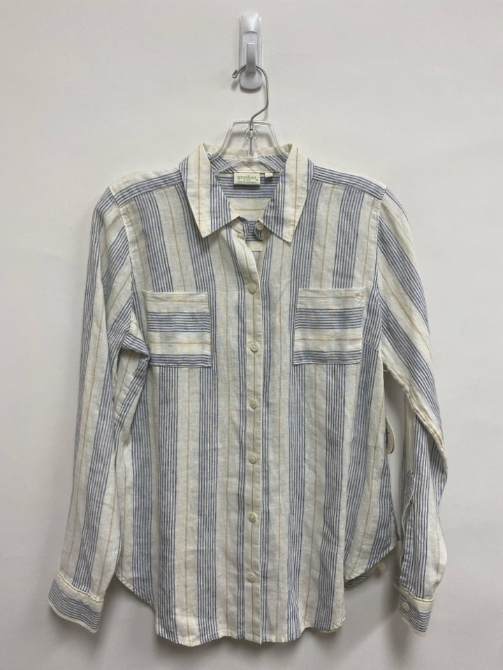 NWT Spartina 449 Size S Cream Navy/Tan Striped Linen Ladies Top