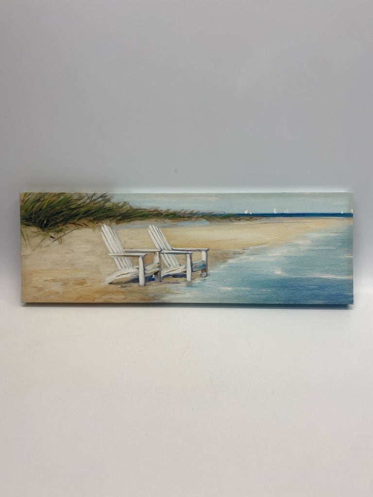 Blue/Cream Green Beach Scene Canvas Art