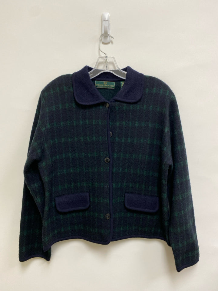 Size LP Navy/Green Plaid Button Up Petite Jacket