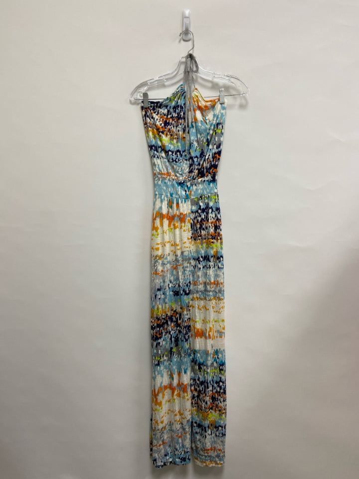 NWT Michael Stars Size S Cream/Blue Orange/Multi Abstract Maxi Ladies Dress