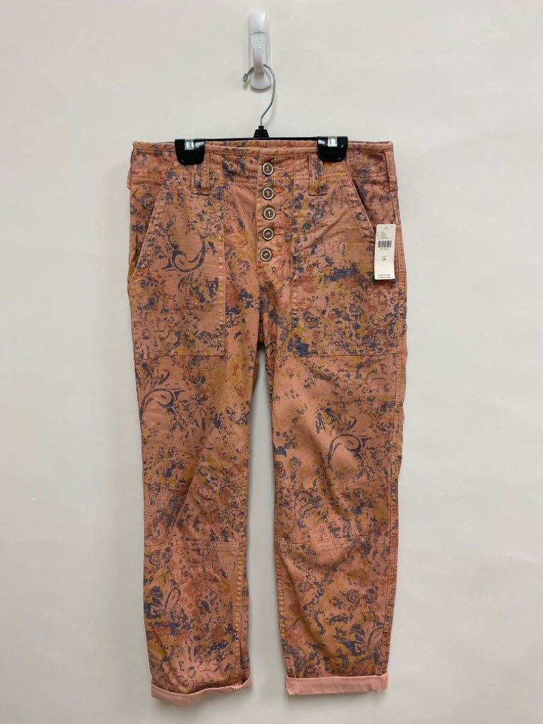 NWT Anthropologie Size 26 Coral Navy/Yellow Print Cropped Ladies Pants