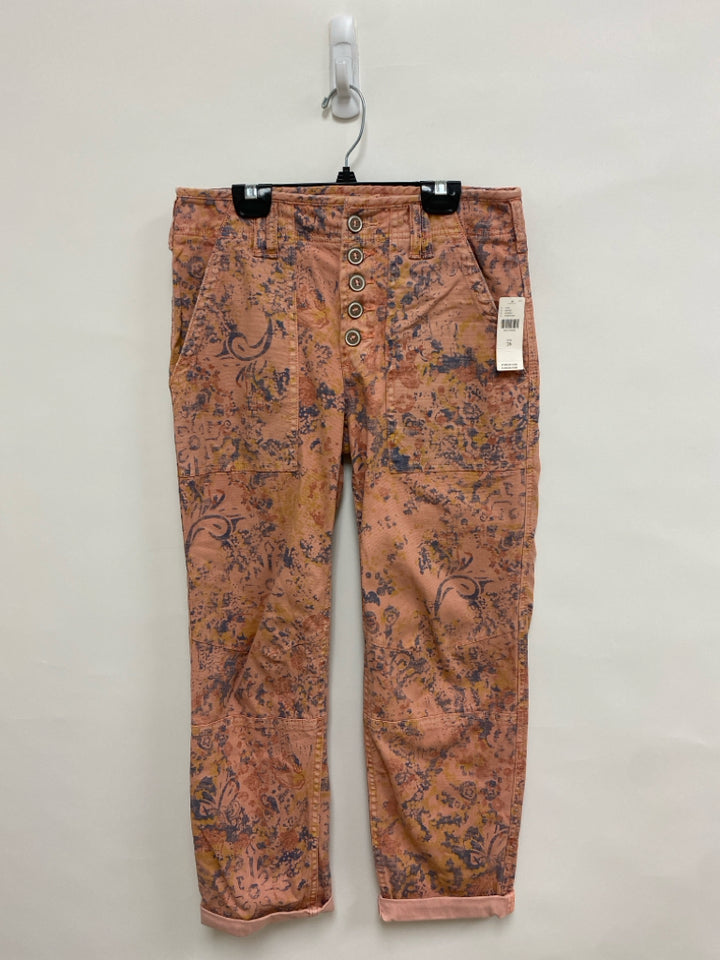 NWT Anthropologie Size 26 Coral Navy/Yellow Print Cropped Ladies Pants