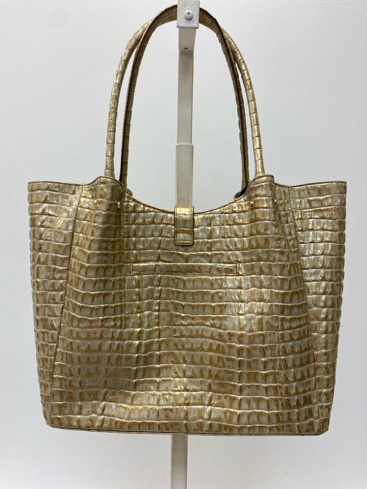 Brahmin Tan Gold Embossed Leather Handbag