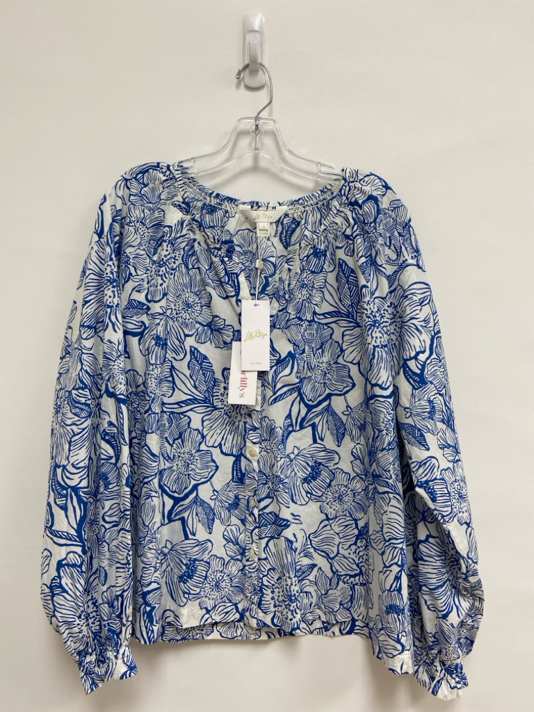 NWT LILLY PULITZER Size L White Blue Flowers Ladies Top