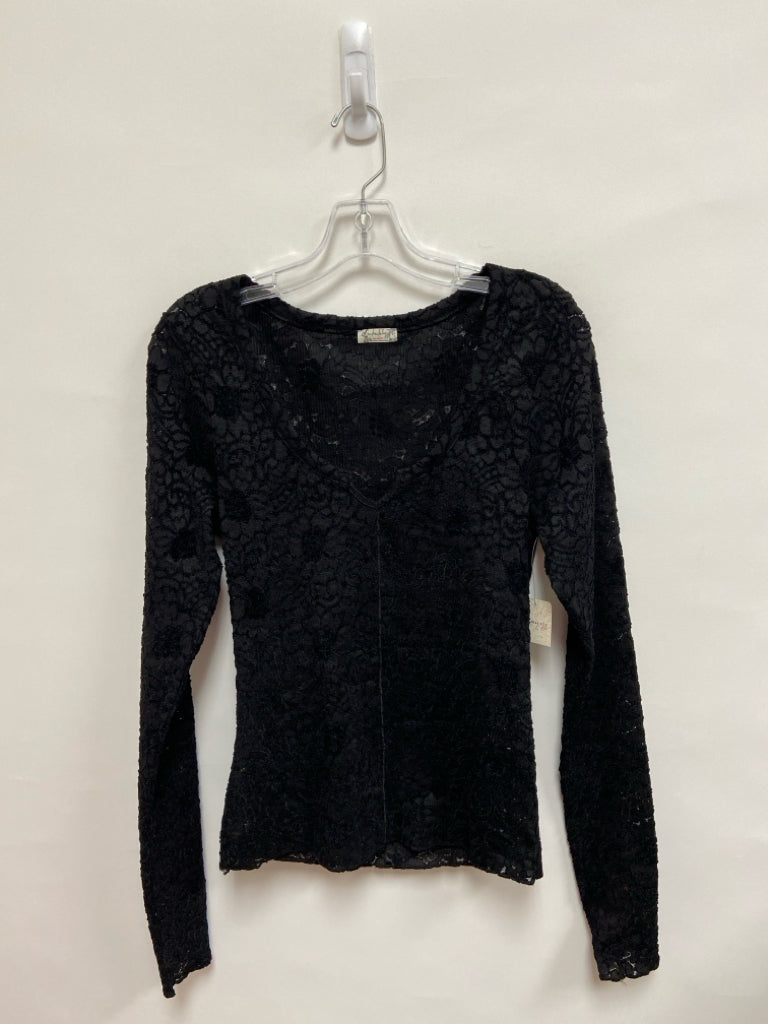 NWT Free People Size M Black Texture Long Sleeve Ladies Top