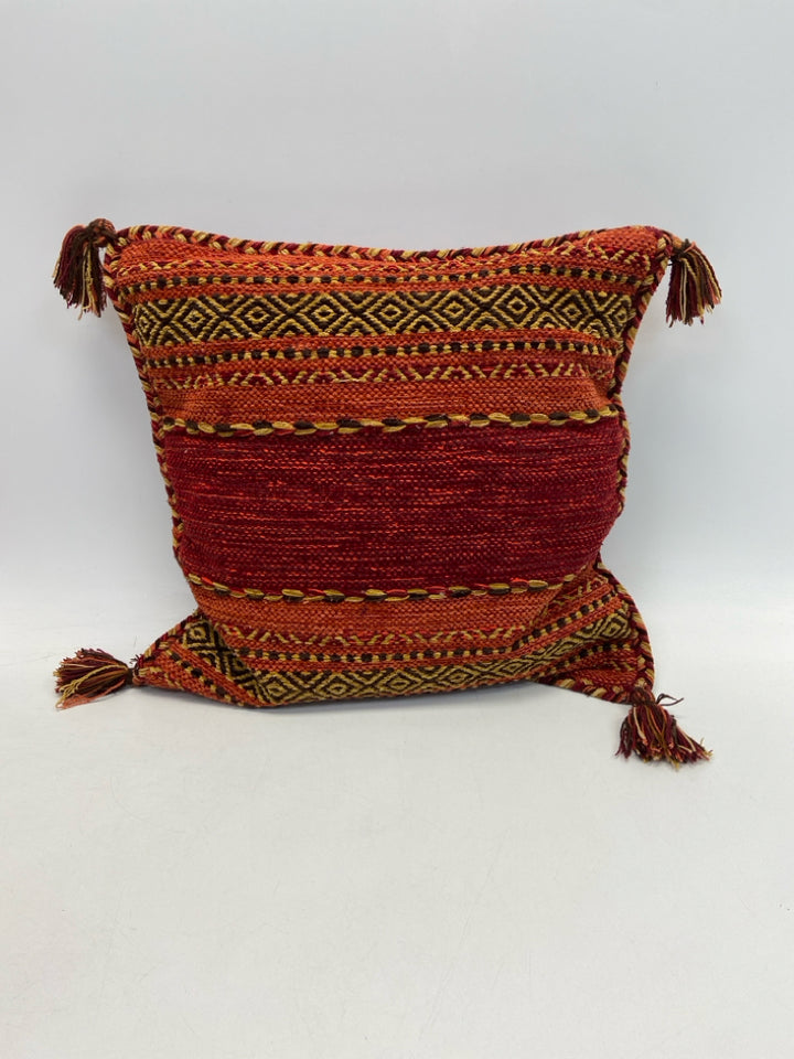 Red/Gold Burgundy/Orange Striped Pillow
