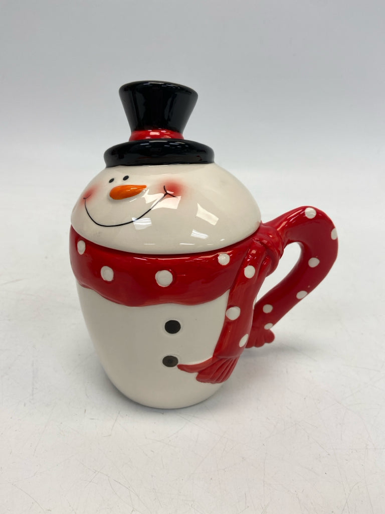 Cream Red/Black Snowman Ceramic Christmas