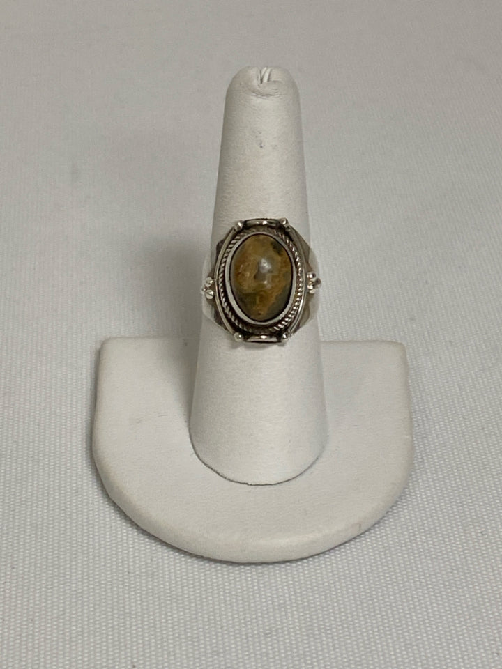 Silver Brown/Cream Beaded Ring