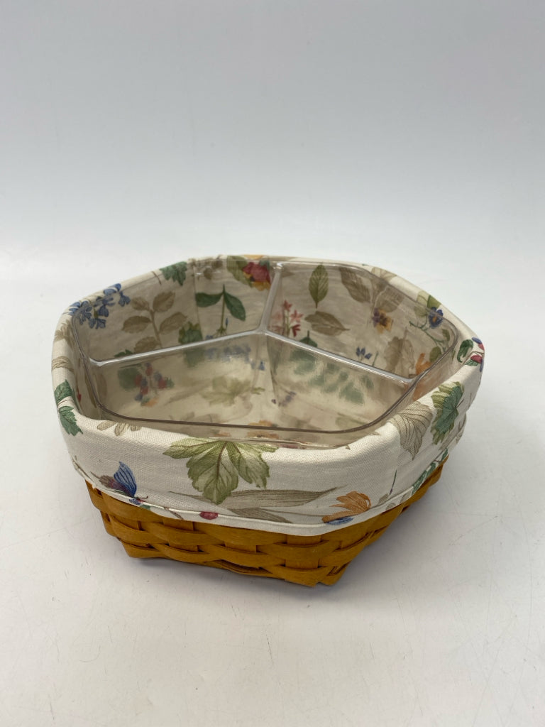Longaberger Brown Cream/Multi Flowers Wood Basket