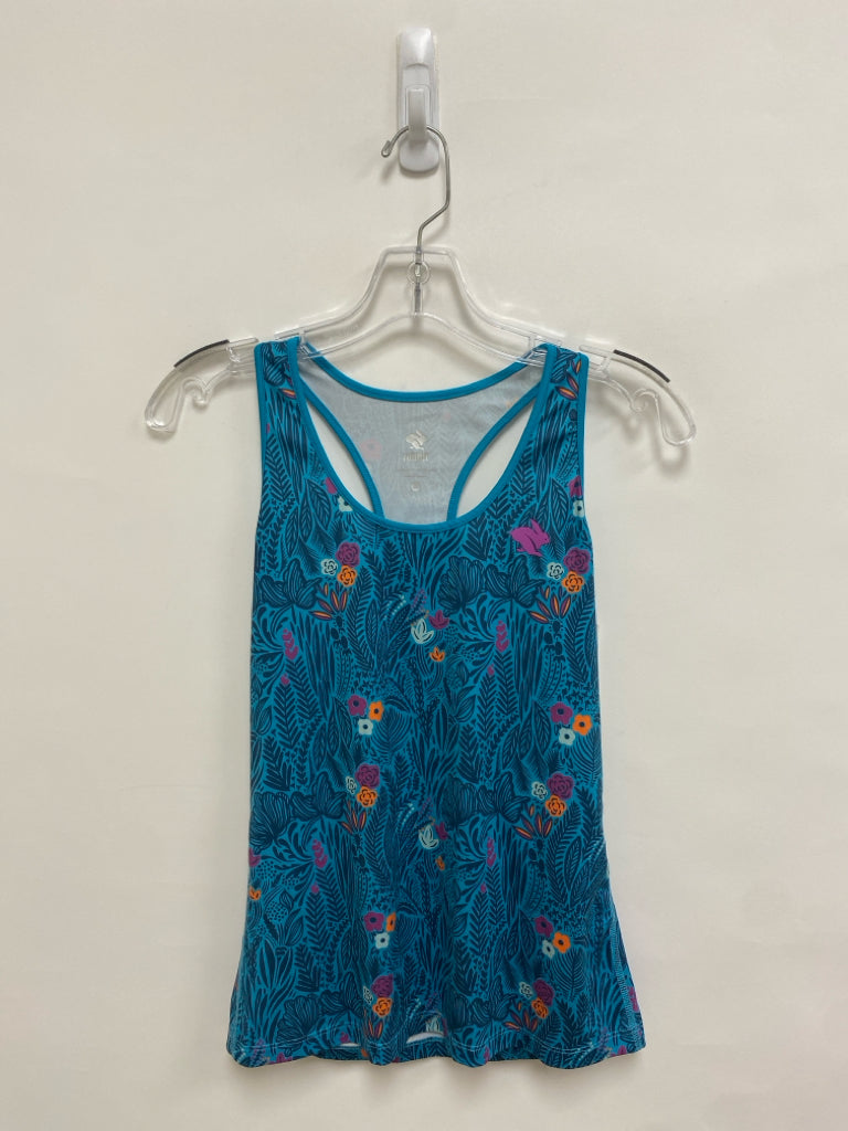 Size S Turquoise Navy/Purple Leaves Sleeveless Athletic Top