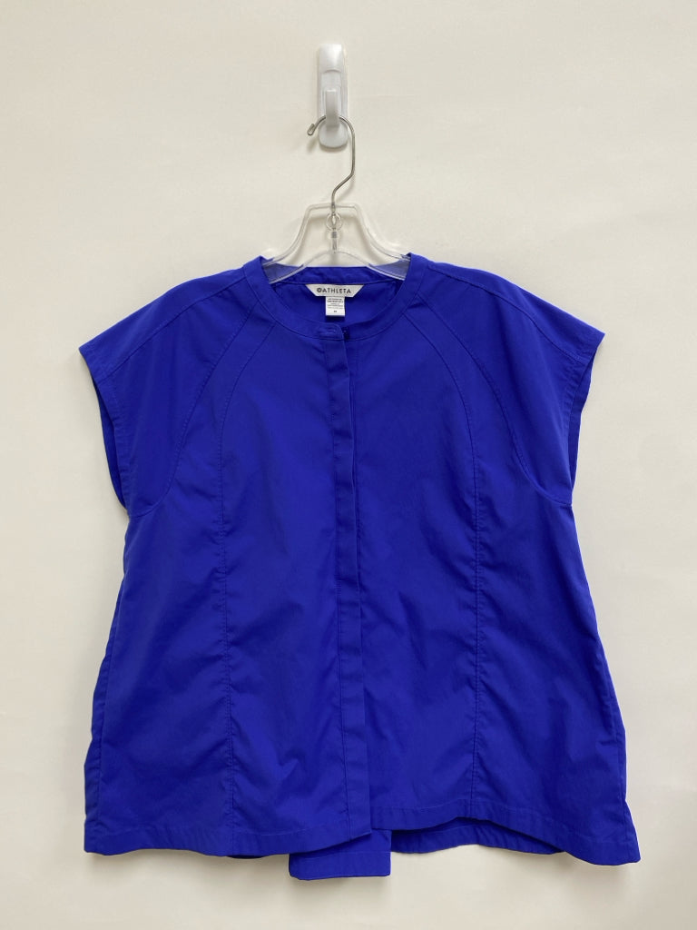 Athleta Size M Blue Button Up Poplin Ladies Top