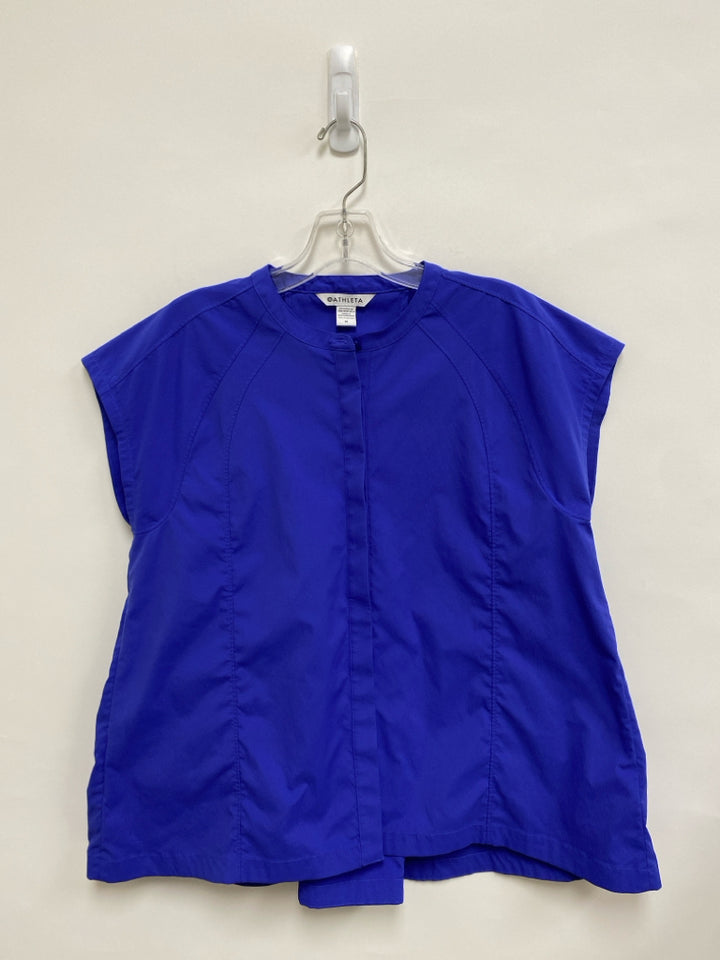 Athleta Size M Blue Button Up Poplin Ladies Top