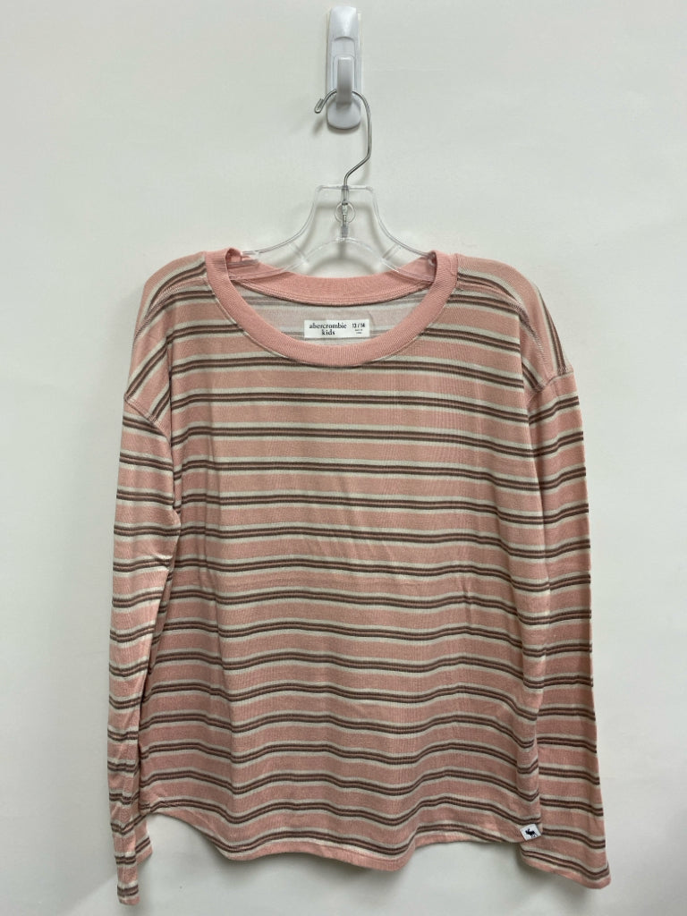 Abercrombie Kids SIZE 13/14 Pink Cream/Brown Stripes Long Sleeve Girl&
