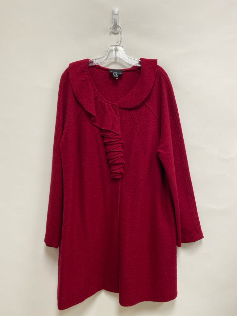 Cynthia Rowley Size 1X Red Ruffles Button Up Wool Plus Size Jacket
