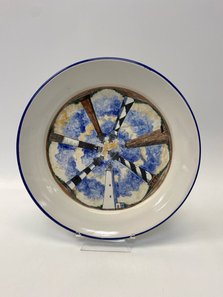 Seagrove White Blue Lighthouse Pottery