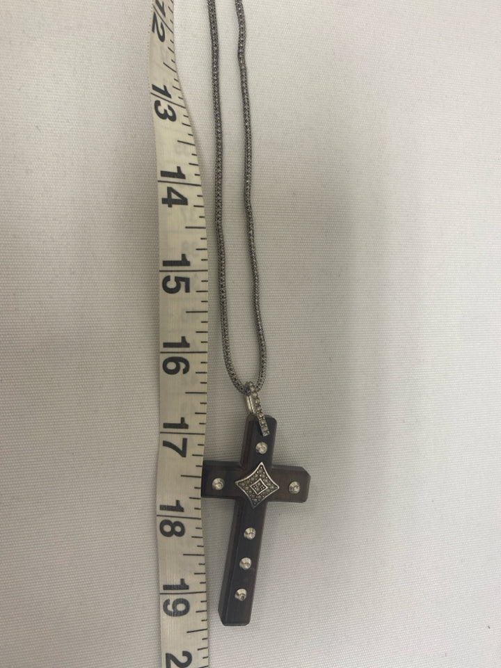 Brighton Silver Color Brown Cross Necklace