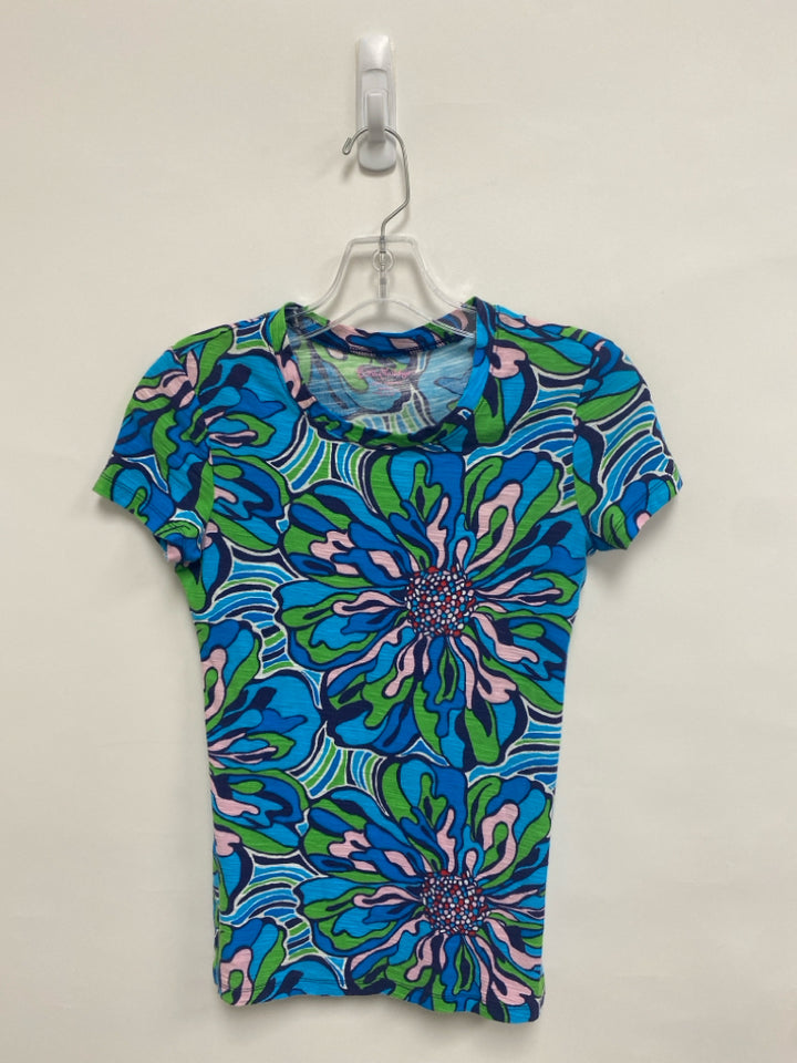 LILLY PULITZER Size S Turquoise Blue/Multi Flowers Ladies Top