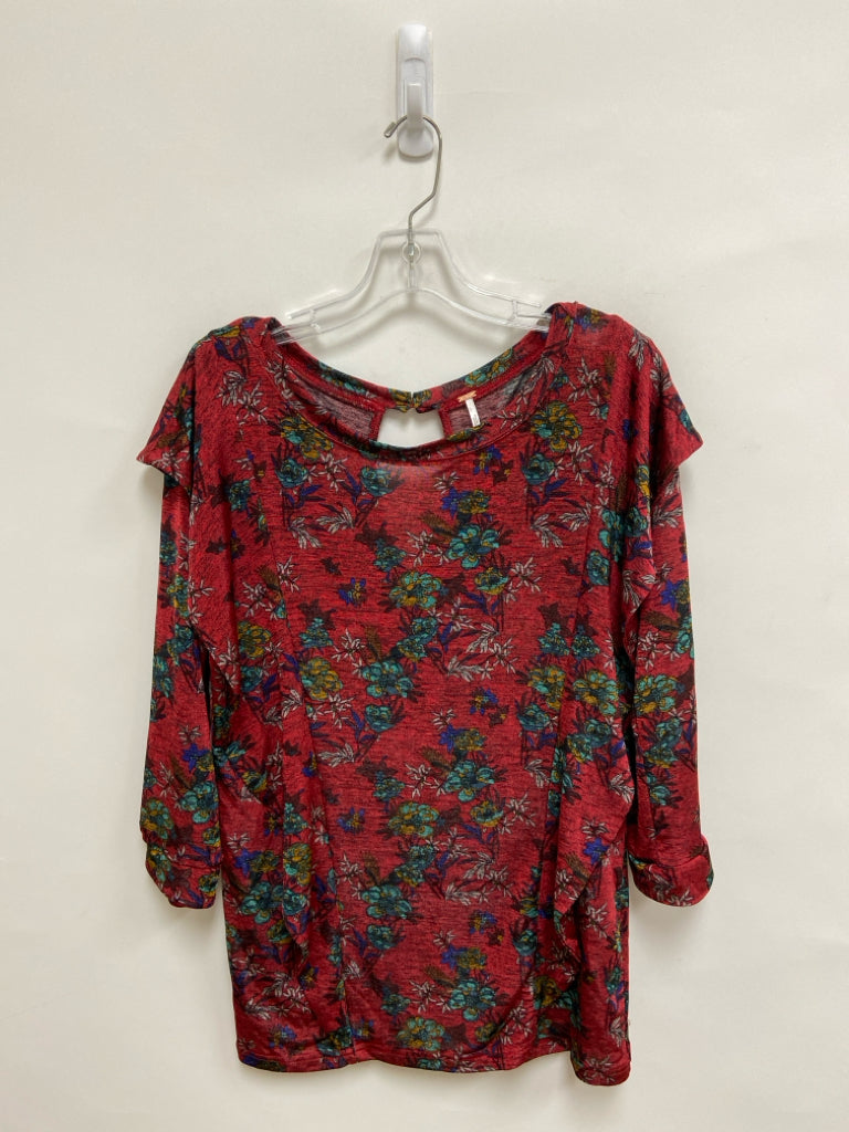 Free People Size L Red Green/White Floral Ladies Top