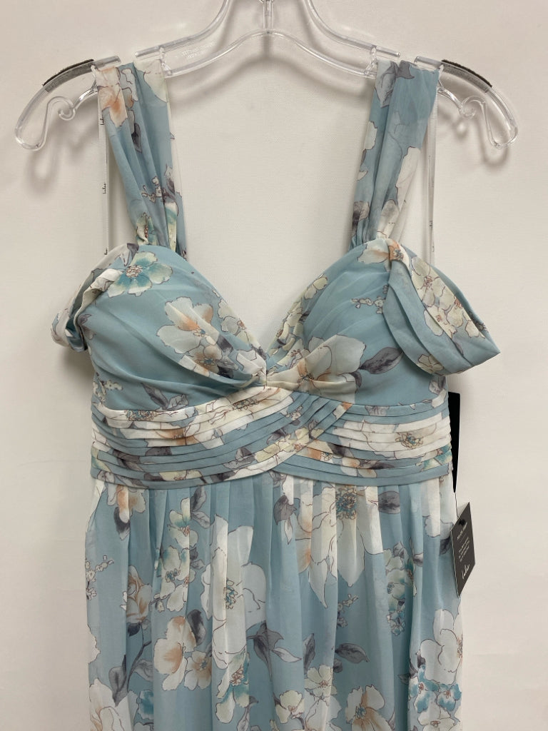 NWT LuLus Size S Powder Blue Cream/Gray Flowers Maxi Ladies Dress