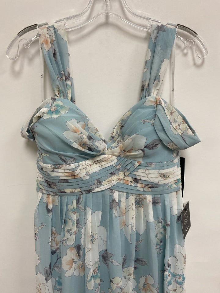 NWT LuLus Size S Powder Blue Cream/Gray Flowers Maxi Ladies Dress