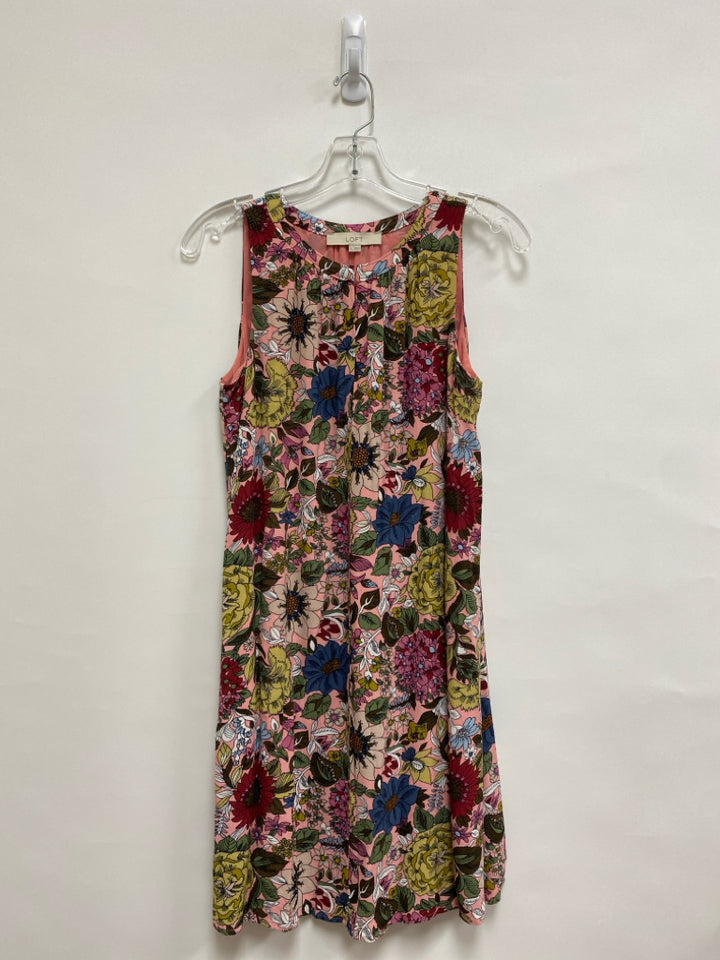 LOFT Size S Pink/Green Burgundy/Blue Floral Sleeveless Ladies Dress
