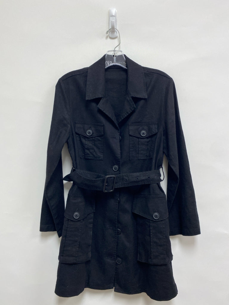 Zara Size XS Black Button Up Linen Blend Ladies Jacket