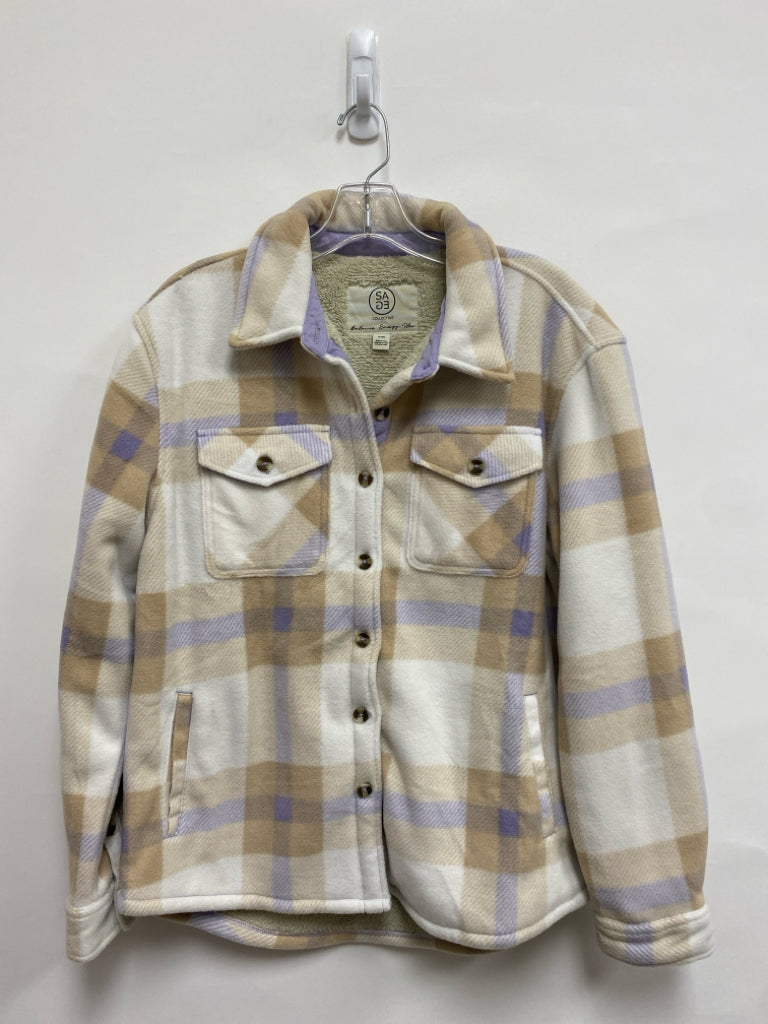 SAGE Size M Cream/Beige Lavender Checkered Button Down Ladies Jacket