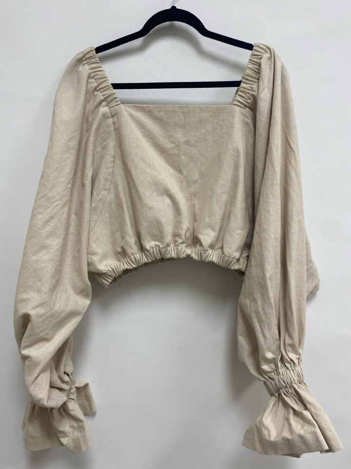 NWT Free People Size L Beige Cropped Linen Blend Ladies Top