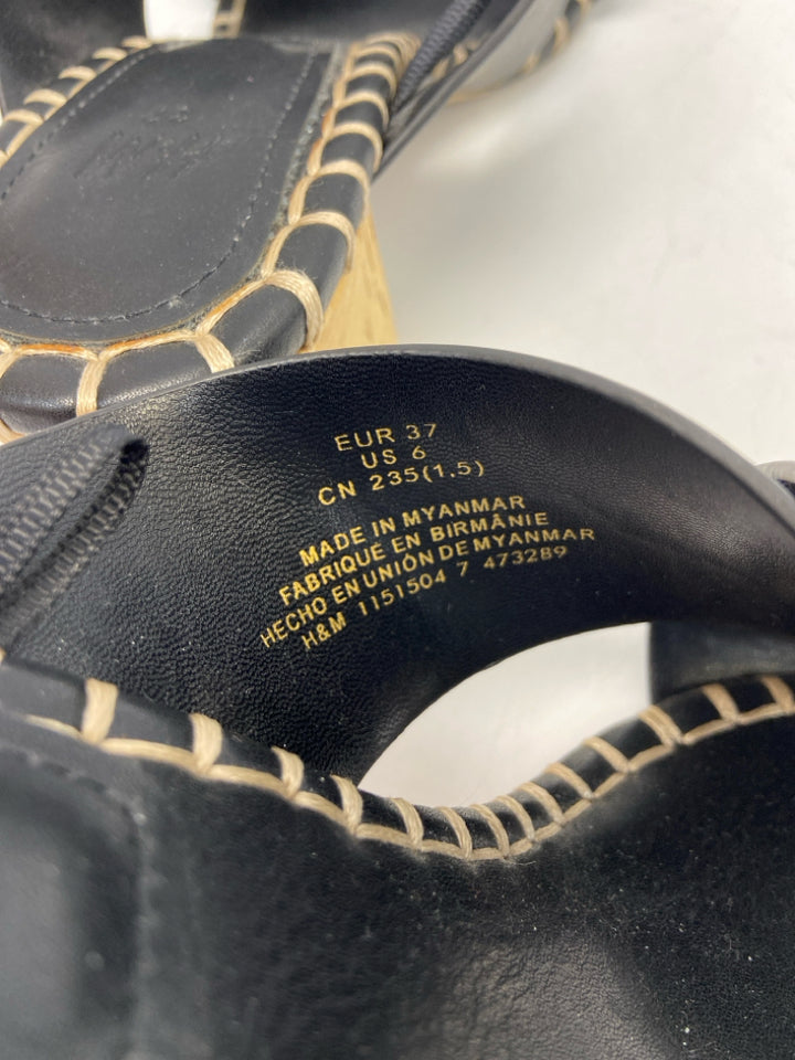H&amp;M  Size 37 Black Tan Stitching Sandals