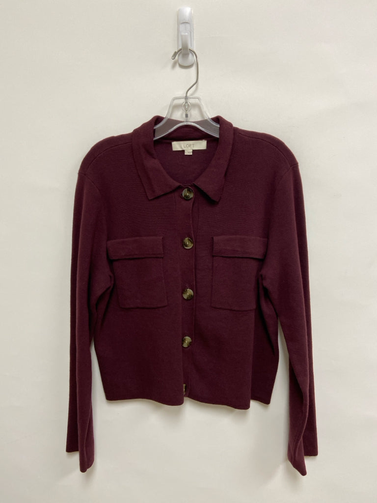 LOFT Size L Burgundy Button Up Ladies Sweater