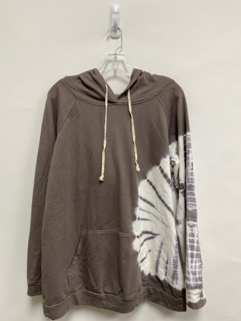 Easel Size L Taupe White Tie Dye Hooded Ladies Sweatshirt