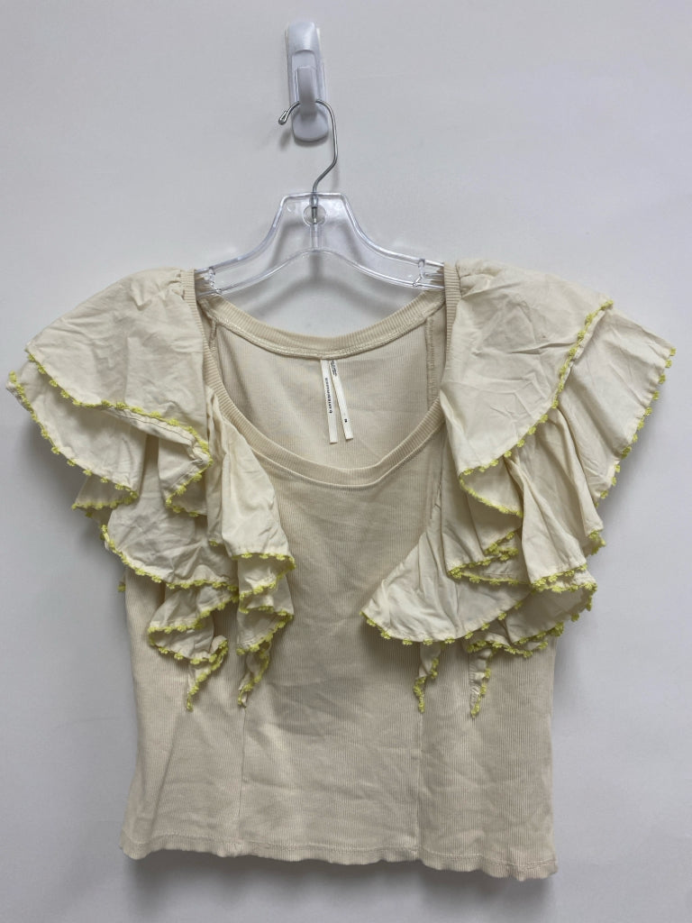 Anthropologie Size XS Cream Chartreuse Ruffles Ladies Top