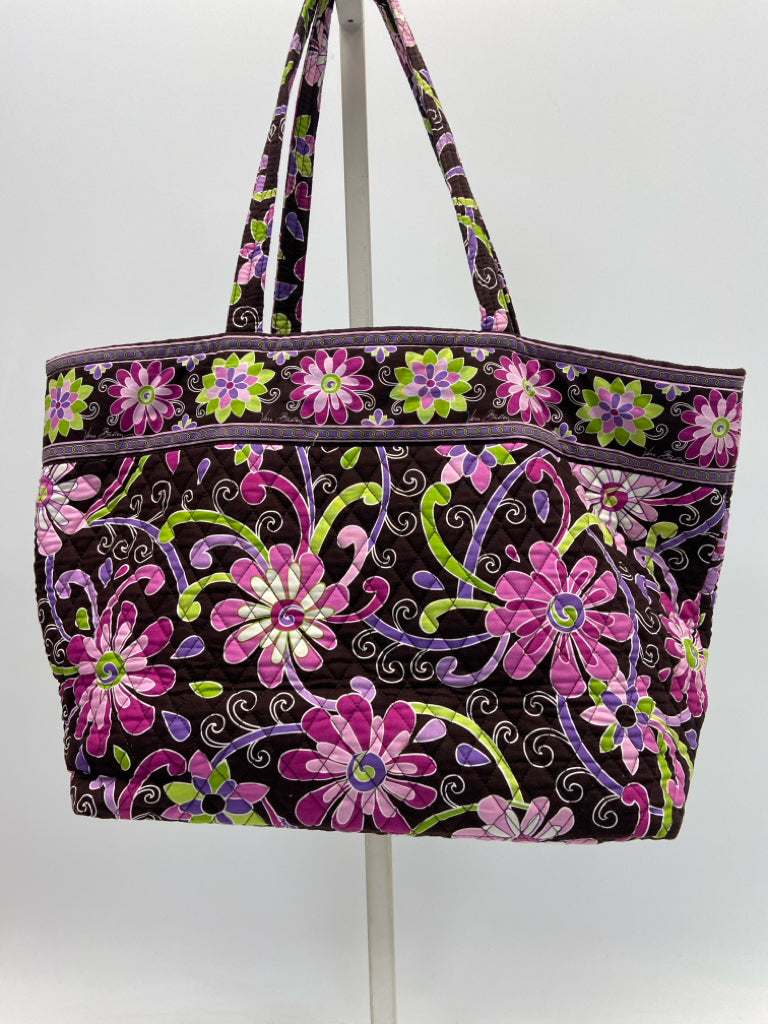 Vera Bradley Dark Brown Pink/Multi Flower(s) Tote Bag