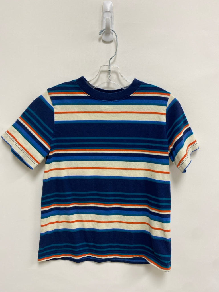hanna Andersson SIZE 6/7 Navy/Orange Cream Stripes Short Sleeve Boy&