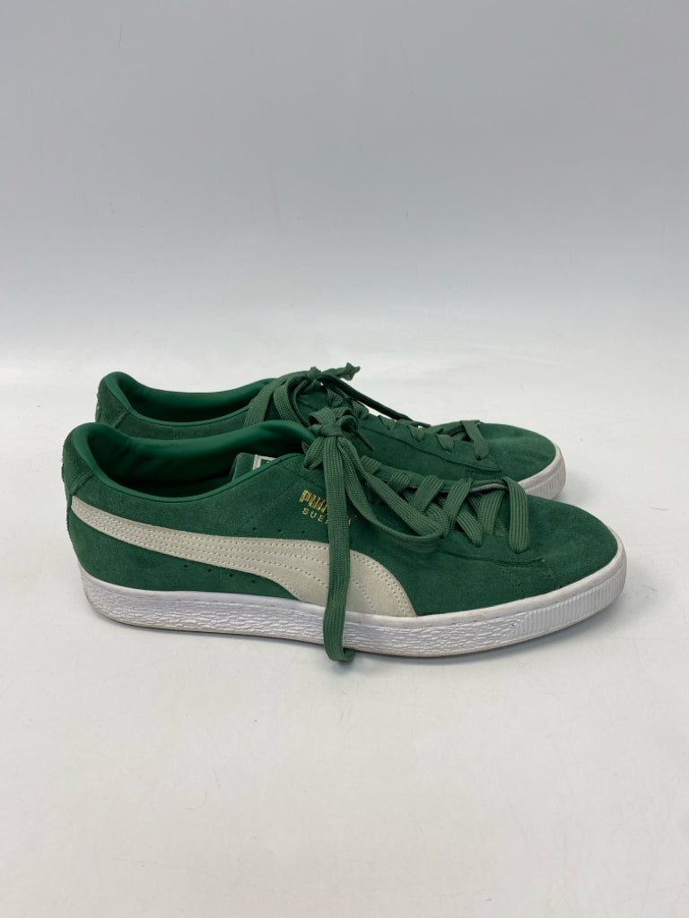 Puma Size 10 Green White Lace-Up Suede Men&