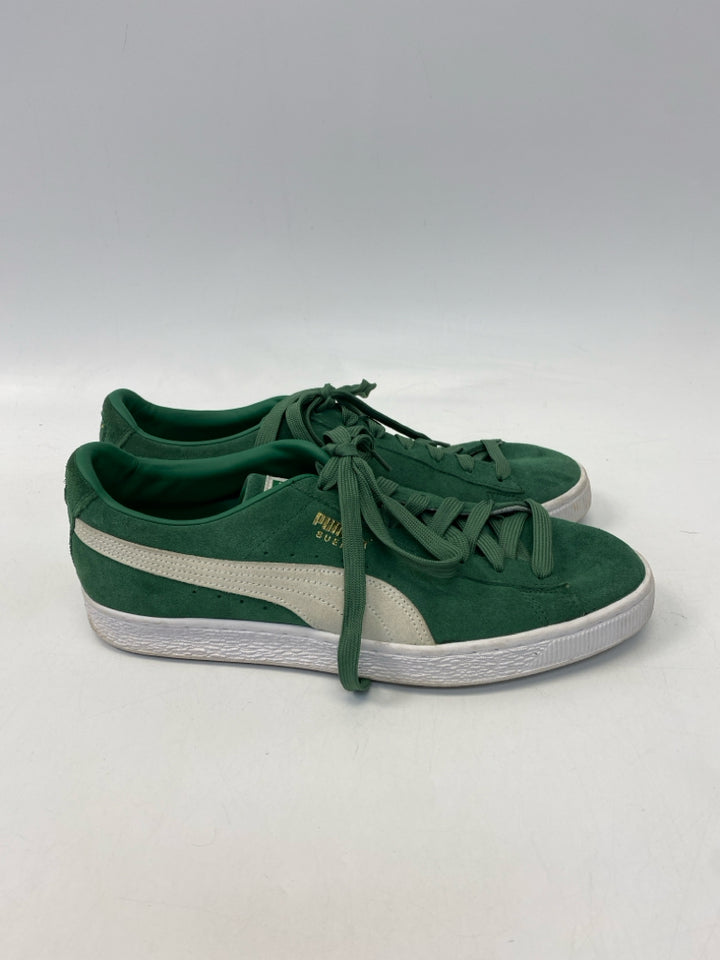 Puma Size 10 Green White Lace-Up Suede Men&