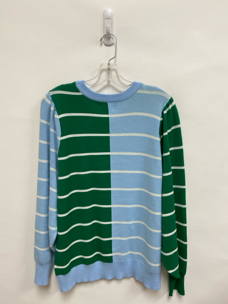 NWT Crown &amp; Ivy Size M Blue Green/White Striped Ladies Sweater