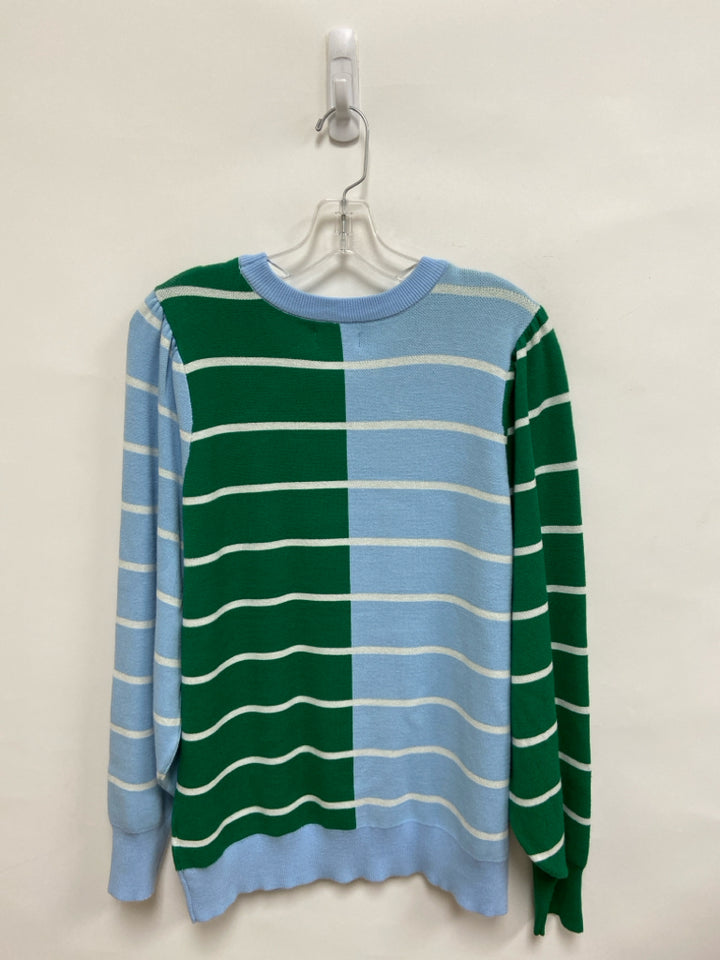 NWT Crown &amp; Ivy Size M Blue Green/White Striped Ladies Sweater