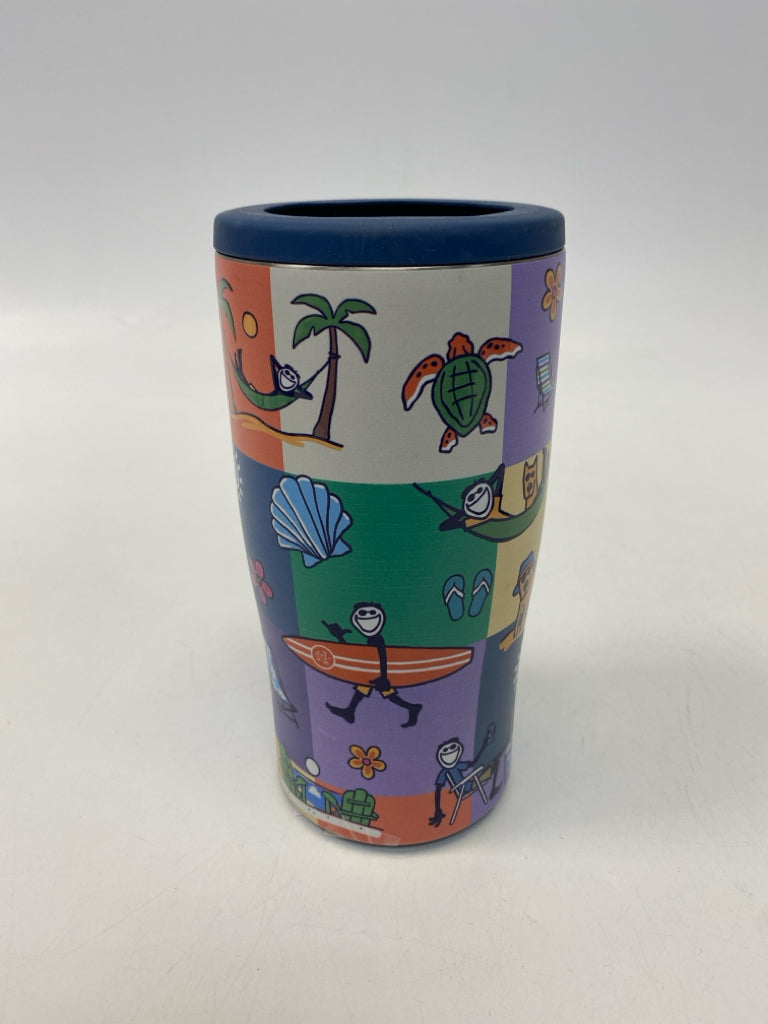 Life is Good Blue Multi Color Beach Scene Metal Tumbler