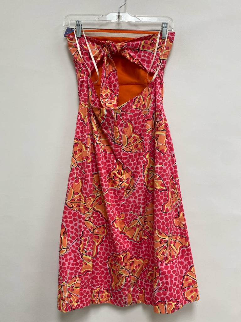 LILLY PULITZER Size 8 Pink Coral/Yellow Butterflies Strapless Ladies Dress